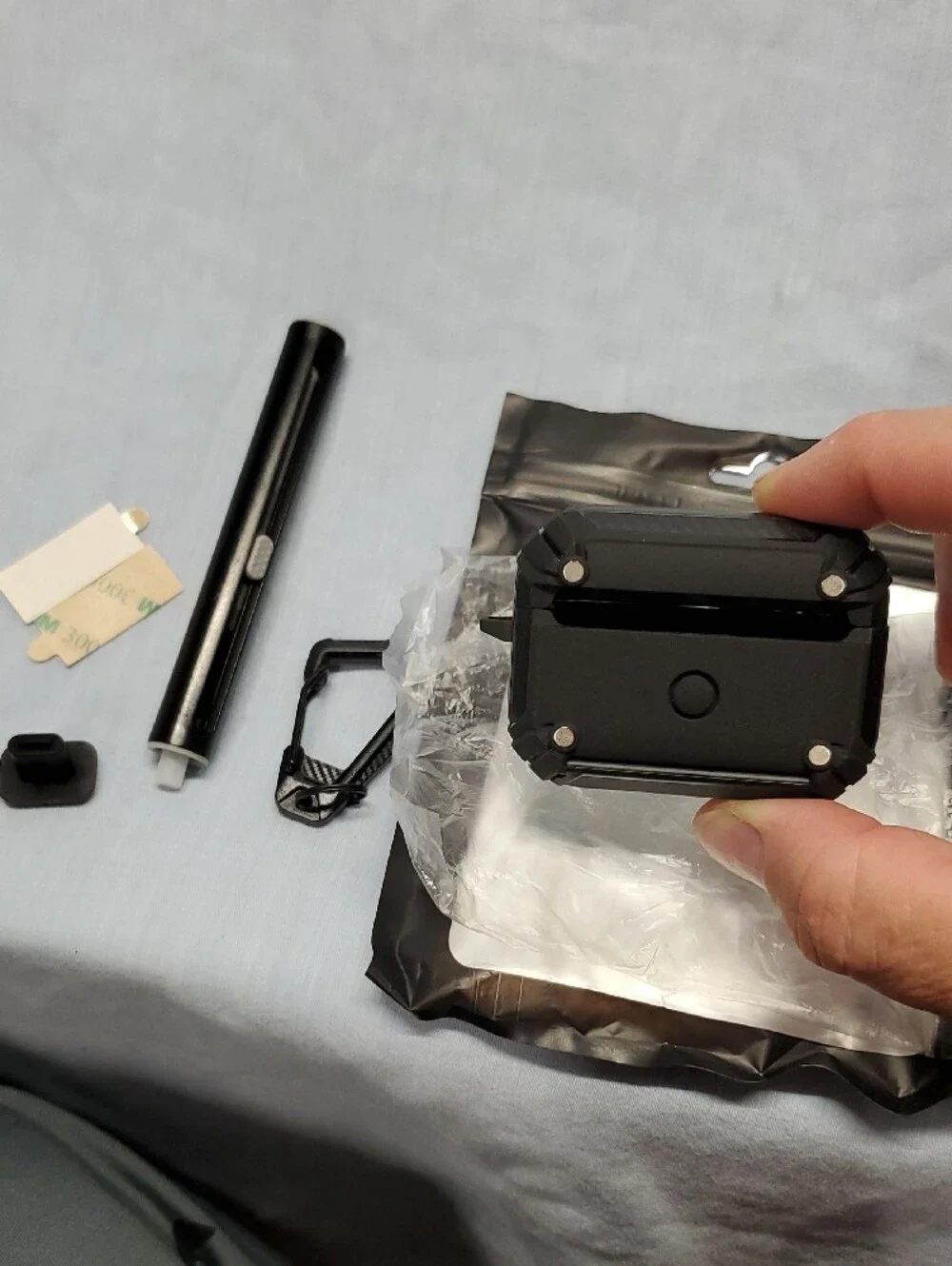 Heavy-Duty Black Protective Case for Earbuds with Carabiner